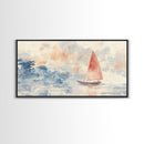 Sailboat sails at Dawn Framed Canvas Print - Nautical Decor - Coastal Decor - Neutral Seascapes Painting - Modern Wall Art