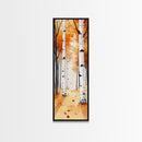 Autumn Birch Trees Framed Canvas Print – Rustic Decor, Tall Narrow Art, Cozy Fall Vibes, Birch Tree Art, Living Room Art, Above Bed Wall Art
