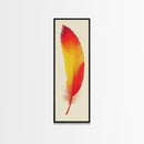 Red and Orange Feather Painting Print - Boho Wall Art - Framed Canvas Print - Tall Skinny Art - Minimalist Home Decor - Rustic Decor