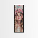 Floral Goddess Portrait Canvas Print Cherry Blossom Painting Feminine Art Bedroom Decor Light Pink Vertical Artwork Boho