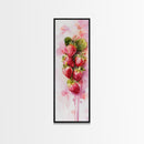 Strawberries Watercolor Painting Framed Canvas Print, Whimsical Kitchen Art, Pink Fruit Rustic Vertical Wall Art, Gift Idea