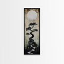 Mystical Moon and Bonsai Canvas Print Zen Wall Art Serene Wabi Sabi Decor Minimalist Nature Artwork Vertical Framed Artwork