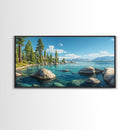 Lake Tahoe Landscape Canvas Print Rustic Wall Art Coastal Nature Scene Above Bed Artwork Living Room Decor Panoramic Painting