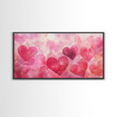 Watercolor Hearts Canvas Print, Romantic Light Pink Wall Art, Feminine Cottagecore Decor, Rustic Artwork Gift Idea, Original Painting