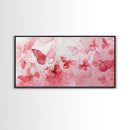 Pink Butterfly Collection Illustration in Whimsical Wall Art Style on Framed Canvas Print, Feminine Bedroom or Living Room Decor