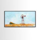 Rustic Windmill Framed Canvas Print Perfect Above Sofa Farmhouse Art Panoramic Artwork Wabi Sabi Inspired Bedroom Horizontal Wall Art