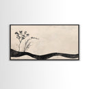 Minimalist Nature Framed Canvas Print, Wabi Sabi Wall Art Above Sofa Decor, Rustic Botanical Artwork Idea Horizontal Bedroom Decor