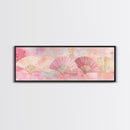 Japanese Fan Inspired Canvas Print, Pink Wall Art with Delicate Oriental Touch, Long Narrow Wall Decor, Modern Cottagecore Aesthetic