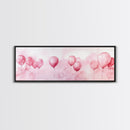 Balloon Painting Framed Canvas Print in Pastel Pink Hues, Whimsical Horizontal Artwork, Light Pink Wall Art for Living Room Decor