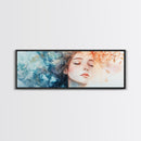 Moody Woman Portrait Framed Canvas Print - Abstract Cherry Blossom Painting, Fall Bedroom Art, Minimalist Wall Decor, Gift Idea For Her