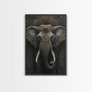 Ornate Elephant Kerala Mural Framed Canvas Print – Ganesh Wall Art, Sacred Geometry Art, Indian Inspired Decor Rustic Living Room Art