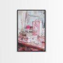 Vintage Vanity Decor Canvas Print, Pink Floral Art, Feminine Bedroom Wall Art, Cottagecore Rustic Aesthetic, Gift Idea, Light Pink Art