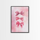 Pink Ribbon Trio Canvas Print, Feminine Wall Art, Light Pink Wall Art, Gift Idea for Her, Whimsical Art, Minimalist Art, Bedroom Wall Decor