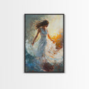 Ethereal Woman with Flowing Dress Framed Canvas Print, Dreamy Goddess Art Perfect as Above Sofa or Romantic Bedroom Wall Decor