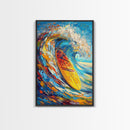 Energetic Surfboard Wave Canvas Print with Bold Abstract Coastal Painting and Nautical Decor for Extra Wide Wall Art Display