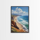 Panoramic Coastal Framed Canvas Print Blue Ocean View Nautical Landscape Art Extra Wide Wall Art Nautical Decor Living Room Beach Artwork