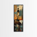 Rustic Lighthouse, Nautical Wall Art, Moody Painting, Coastal Landscape, Seascape Painting, Framed Canvas Print