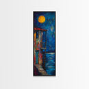 Moonlit Balcony, dark romance painting, moody art, boho art, textured painting, Framed Canvas Print, vertical wall art