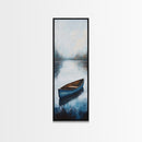 Blue Canoe on Lake, lake Tahoe art, nautical wall art, rustic decor, farmhouse art, framed canvas print, above sofa art