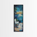 Lakeside Bench, moody art, landscape painting, coastal wall art, rustic decor, farmhouse art, framed canvas print, vertical wall art