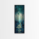 Forest Path, pine tree art, wabi sabi wall art, rustic decor, landscape painting, tall narrow art, green wall art, canvas print
