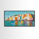 Mediterranean Village, coastal painting, Italy art, colorful homes, seascape painting, extra wide art, Canvas Print, panoramic art