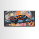 Vibrant Lizard Art, Graffiti Wall Art, Whimsical Art, Leopard Wall Art, Framed Canvas Print, Extra Wide Art, Living Room Art