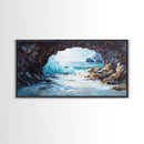 Coastal Ice Cave, Canvas Print, seascape painting, nautical decor, blue and green wall art, landscape painting, extra wide art