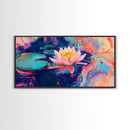 Water Lily, koi fish painting, botanical prints, pink orange wall art, floral painting, nature wall art, framed canvas print