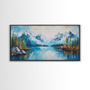 Snowy Peaks, mountain painting, framed canvas print, landscape painting, extra wide art, rustic wall art, above bed wall art