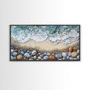 Coastal decor, beach painting, framed canvas print, extra wide art, ocean waves, seascape painting, rustic wall art, nautical wall art