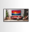 Red Couch, Sunset Painting, Above Sofa Art, Coastal Wall Art, Beach Decor, Panoramic Art, Framed Canvas Print, Living Room Art