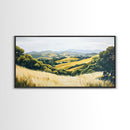 Rolling hills, countryside landscape, panoramic art, framed canvas print, rustic wall art, farmhouse art, sage green wall art