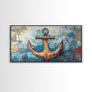 Nautical Anchor, Coastal Decor, Rustic Wall Art, Extra Wide Art, Nautical Wall Art, Horizontal Wall Art, Framed Canvas Print, Living Room Art