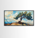 Oak Tree Art, Landscape Painting, Windy Tree Art, Wabi Sabi Art, Rustic Wall Art, Nature Wall Art, Living Room Art, Framed Canvas Print