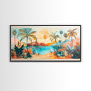 Tropical Sunset Art, Coastal Landscape Art, Boho Wall Art, Palm Tree Painting, Pink Orange Wall Art, Extra Wide Art, Canvas Print