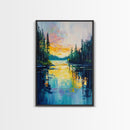 Golden Glow, lake Tahoe art, mountain painting, landscape painting, above bed wall art, framed canvas print, panoramic painting
