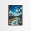 Moonlit Marsh, Moody Art, Coastal Landscape Art, Blue and Green Wall Art, Rustic Wall Art, Framed Canvas Print, Gift Idea