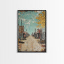 Western Town Scene, rustic wall art, farmhouse art, vintage horse art, southwest wall art, Framed Canvas Print