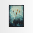 Golden Reeds Framed Canvas Print Minimalist Nature Art Tranquil Landscape Wall Decor Modern Aesthetic Living Room Home Gift