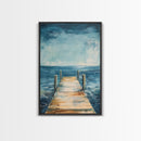 Wooden Dock on Water Framed Canvas Print | Lake House Wall Art | Tranquil Nature Painting | Rustic Cabin Decor | Boho Art