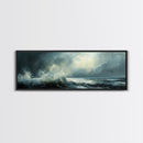 Stormy Ocean Waves Framed Canvas Print Dark Seascape Art, Moody Coastal Decor, Large Nautical Painting, Office or Living Room Art