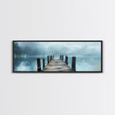 Misty Dock Landscape Framed Canvas Print Tranquil Lake Painting Minimalist Nature Art Calm Water Foggy Morning Bedroom Wall Art