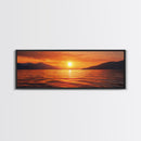 Golden Sunset, Serene Lake Painting, Tranquil Water Art, Nature Decor, Framed Canvas Print, Minimalist Style, Bedroom Artwork