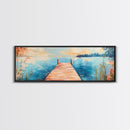Wooden, Dock, Lake, Tranquility, Framed Canvas Print, Coastal Wall Art, Nature Painting, Bedroom Wall Art, Minimalist Art