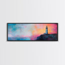Lighthouse Sunset Canvas Print Nautical Wall Art, Vibrant Coastal Painting, Pink and Blue Seascape, Bedroom Decor