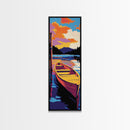Sunset Boat, Vibrant Lake Art, Framed Canvas Print, Nautical Wall Decor, Colorful Water Reflection, Cabin Art, Living Room Art