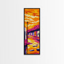 Desert Town Sunset, Southwest Landscape, Vibrant Colors, Framed Canvas Print, Boho Wall Art, Warm Tones, Southwestern Home Decor