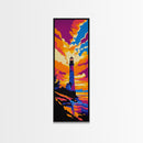 Lighthouse Glow, Coastal Landscape, Framed Canvas Print, Ocean Wall Art, Beach House Painting, Seaside Sunset, Living Room Decor