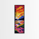 Forest Stream, Sunset Glow, Vibrant Nature, Framed Canvas Print, Cabin Wall Art, Rustic Decor, Living Room Art, Serene Landscape